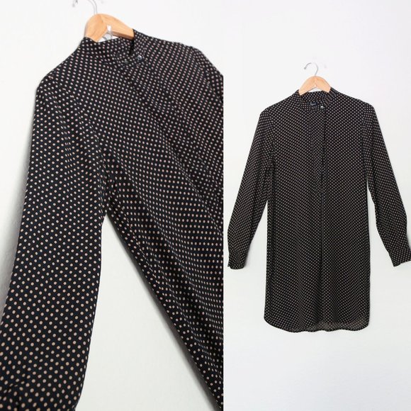 Madewell Black Cream Polka Dot 100% Viscose Long Sleeves Tunic Shirt Dress S - Picture 4 of 14